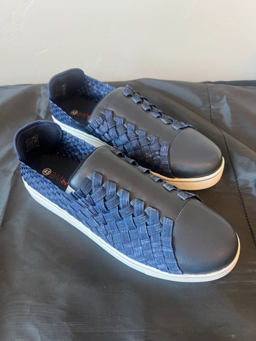 Bernie Mev Irwin Men's EU 43 US 10 Navy Blue Woven Slip-On Comfort Sneakers New